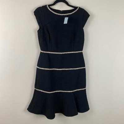 Ann Taylor Black Tweed Fit Flare Dress Size 4P Cap Sleeve Flounce