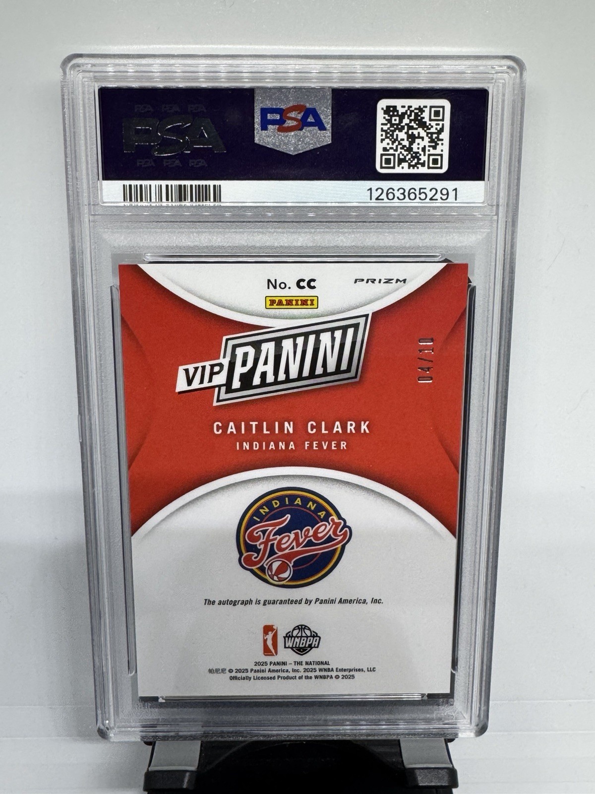 2025 Panini NSCC VIP Gold Packs Caitlin Clark Auto /10 #CC PSA 10 Auto 10 Fever view 2