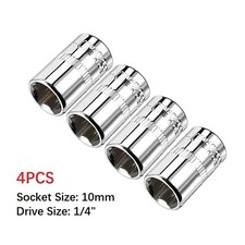 4Pcs 1/4-inch Drive 10mm Cr-V 6-Point Shallow Socket 25mm Length