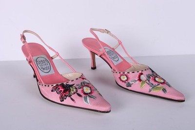 EMMA HOPE Pink Embroidered Low Heel Mules With Back Strap s 51/2