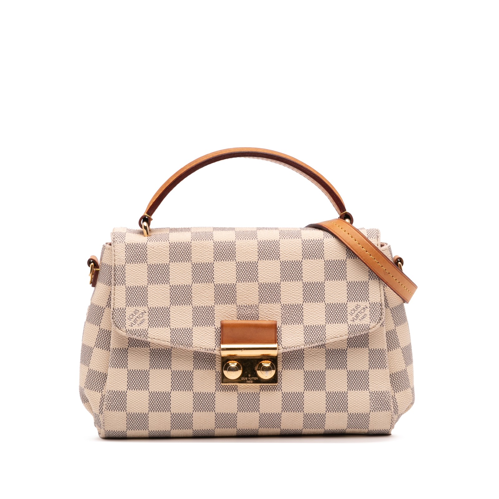 Authenticated Louis Vuitton Damier Azur Croisette White Canvas Satchel