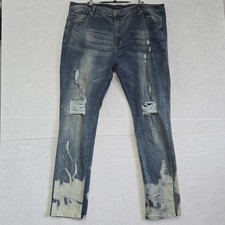 M Society Politically Incorrect Mens 44x32 Distressed Bleached Blue Denim Jeans