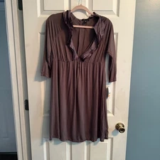 NWT Midnight Carole Hochman Womens Night Gown Taupe Ruffle 3/4 Sleeve Size Med