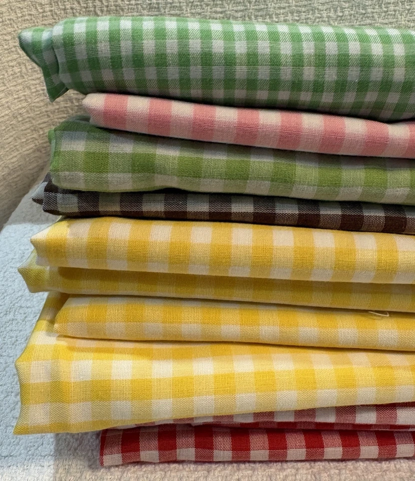 Lot of Vintage Gingham Check Multicolor Cotton Sewing Fabric Sizes 3 lbs - Image 2 of 4