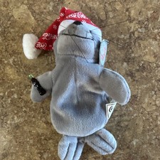 Coca-Cola Seal Bean Bag Plush w/ Snowflake Cap, Gray/Red/White 1997