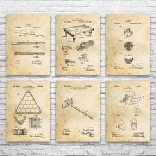 Pool Patent Wall Art Set of 6 Poster, Canvas or Framed Billiards Art Dad Gifts
