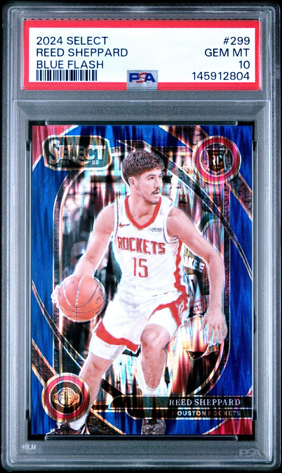 Reed Sheppard 2024-25 Select Courtside #299 Blue Flash Prizm /99 (RC) PSA 10