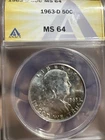 1963-D ANACS MS64 Franklin Half Dollar 50¢ - Duel Sided Toning