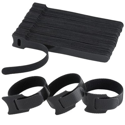 50 Pcs Cable Straps Black Wire Cord Hook Loop Ties Reusable Fastening Organizer