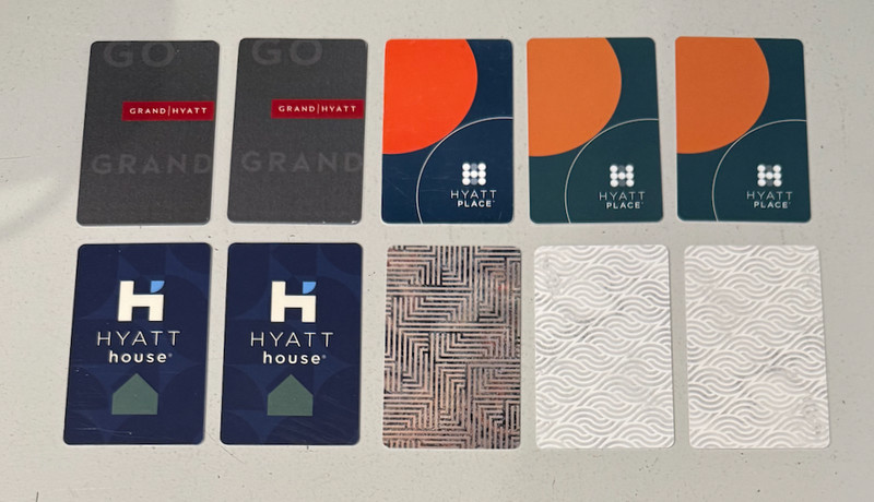 10 hotel key cards from Hyatt and Marriott Hotels