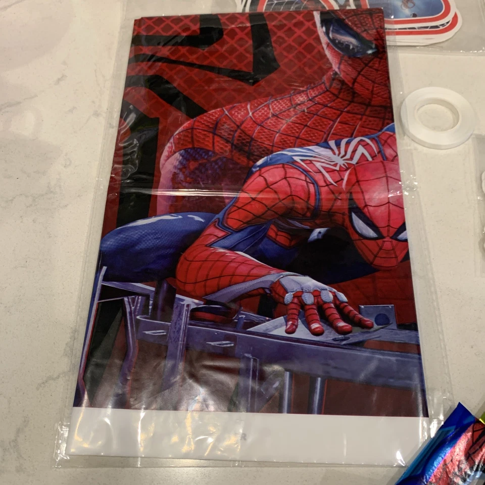 Pancarta de hombre araña foto telón de fondo globos de cumpleaños pancarta adorno de pastel y más Foto 4 de 4