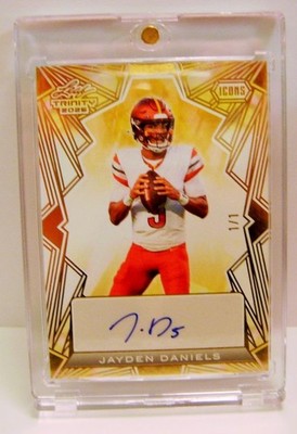 JAYDEN DANIELS ICONS 1/1 ONE OF ONE AUTO LEAF TRINITY 2025