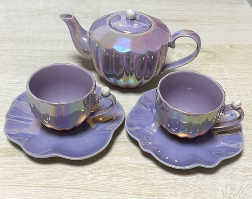 Francfranc Opal Shell Teapot Cup & Saucer Set Purple Good Condition from Japan - Picture 13 of 14