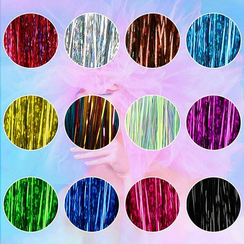 12 Colors Glitter Hair Tinsel Kit&47 Inch Hair Glitter Strands Fairy Hair Kit - Picture 5 of 11