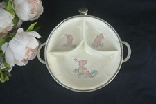 Vtg Little Bo Peep Divided Porcelain Dish Food Warming Dish Excello