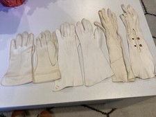 3 VTG Women Gloves Lot Costume White Wedding Cotton  French leather pair