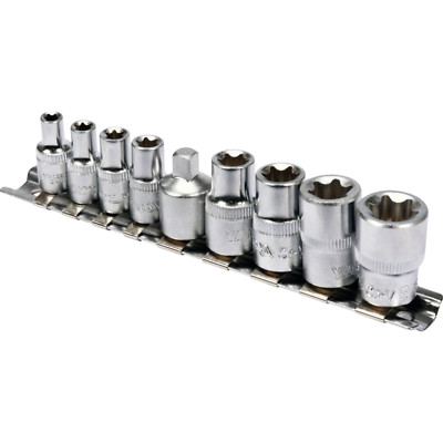 Torx-Steckschlüssel Satz Aussentorx 9tlg  E5 E6 E7 E8 1/4'' E10 E12 E14 E16 3/8''