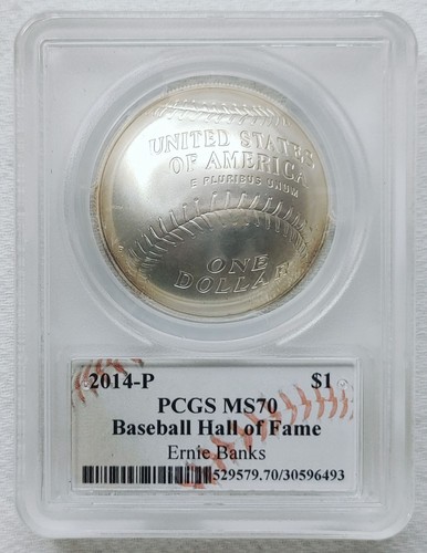 2014-P Baseball HOF Ernie Banks Signed $1 Silver Commemorative MS70 PCGS 29444 - Picture 4 of 5