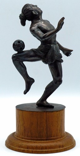 Vintage Bronze Figurine / Statue Asian Man with Soccer Ball on Wooden Base Video - Picture 6 of 12