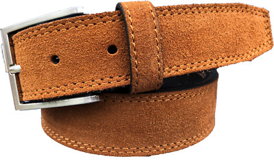 ITALIAN SUEDE LEATHER BLUE BELT BROGUE DESIGN S M L XL XXL 35MM