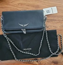 Zadig & Voltaire Rock Swing Your Wings Leather Clutch Black Bag Chains Nwt!