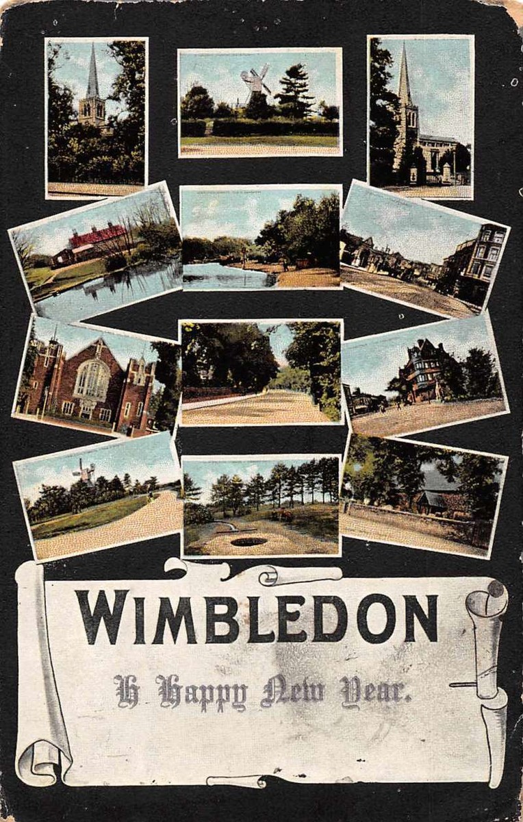 Wimbledon England New Year Greetings Multiview Antique Postcard