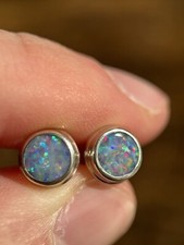 Opal Ohrstecker Silber mit Coober Pedy Dubletten poliert 11,3 ct mit Feuer