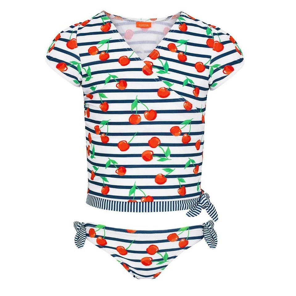 Tankini Enveloppant Rayé Marine Avec Cerises Pour Filles Âge 5-6 S2284 - Photo 4/4