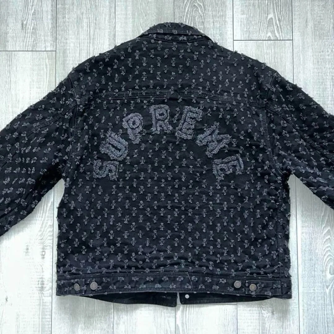 Veste camionneur en denim perforé SUPREME trou SS20 fermeture bouton noir taille L