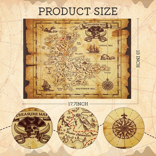4 Pieces Pirate Treasure Map Adventure Pirate Map Vintage Treasure Map Pirate... - Picture 2 of 7