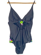 Black One Piece Bathing Suit Womens Large Open String Front Side New Padded C