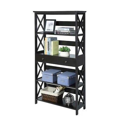 Convenience Concepts Oxford 5 Tier, Convenience Concepts Oxford 5 Tier Bookcase With Drawer Driftwood White