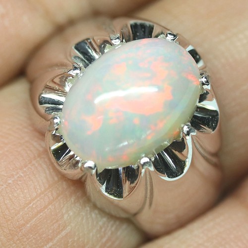 Gemma 10 x 14 MM Multicolore Opale Gioielli Anello 925 Argento Misura 9.75 - Foto 2 di 4