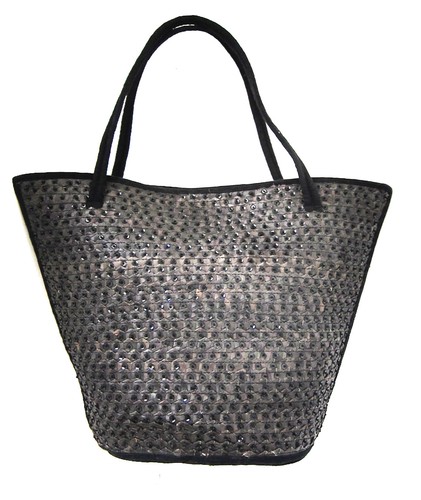 Large woven rattans shoulder bag, beach bag, school bag sequined, 49 cm wide new - Picture 3 of 15