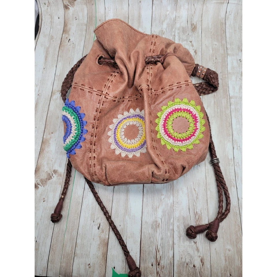 THE SAK Indio Cartera de Hombro Cuero Marrón Cordón Mochila Cartera Tejida Str Foto 4 de 4