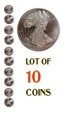 10 LOT 1 TROY OUNCE/OZ .999 Solid TITANIUM Walking Liberty Eagle Rounds Coins