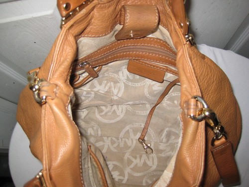 Michael Kors Joplin Tan Pebbled Leather Satchel Crossbody Handbag - Picture 14 of 18