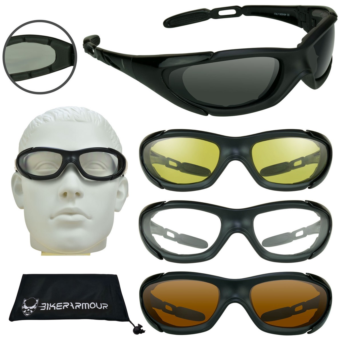 Smoke Lens Padded Biker Sunglasses - Leather Bound