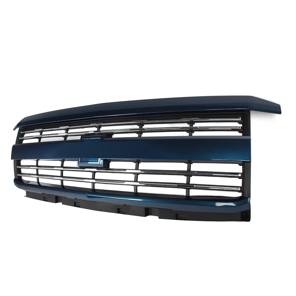 Chrome & Deep Ocean Blue Grille Assembly For 2015-2019 Silverado 2500 HD 3500 HD Foto 3 de 4