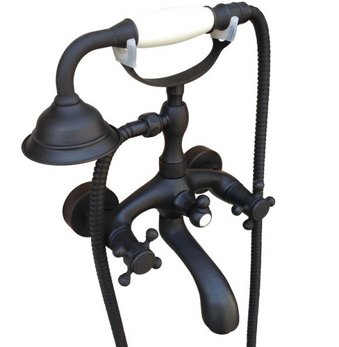 Black Oil Rubbed Bronze Wall Mounted Clawfoot Bath Tub Faucet &Handshower - Picture 3 of 5