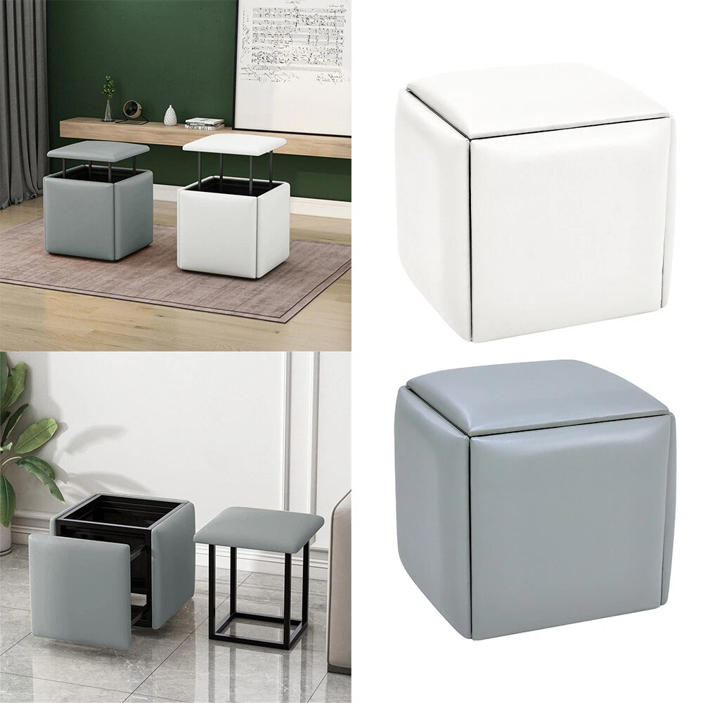 5pcs Cube Ottoman Stool Compact Dining Chairs Footstool Pouffe