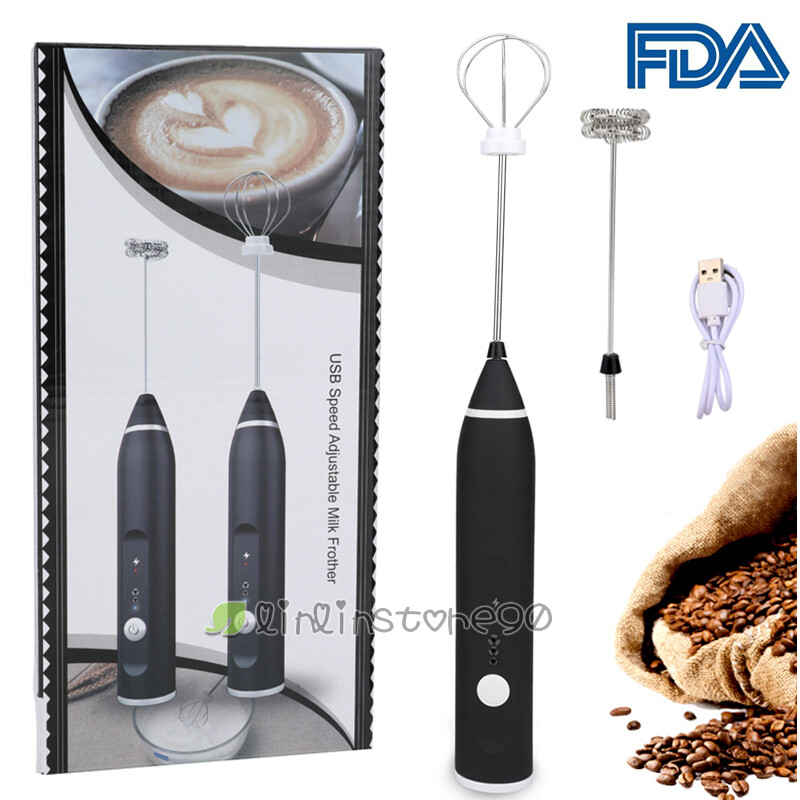 Milk Frother Rechargeable Handheld Electric Foam Maker Stirrer Eggbeater+2 Whisk