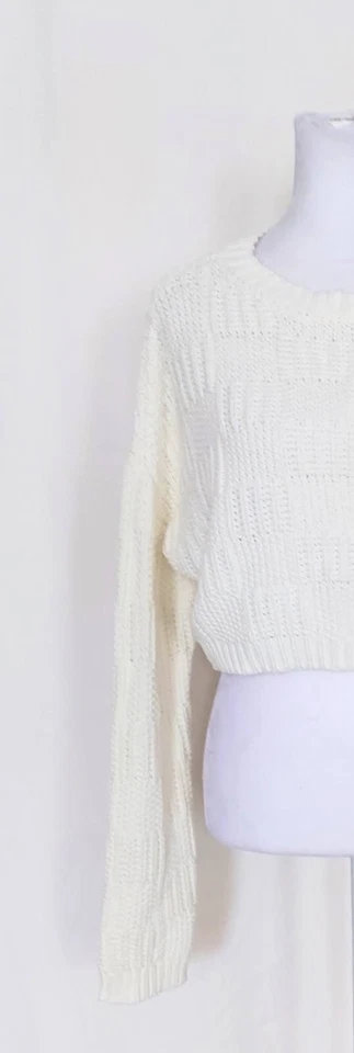 Suéter recortado Willow & Wind para mujer talla mediana manga larga tejido cuadrado marfil Foto 2 de 4