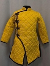 Yellow Medieval Padded Armor Quilted Gambeson with Fantasy Style Cut LARP SCA