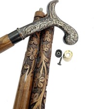 Elegant Wooden Walking Stick with Handcrafted Floral Brass Handle Designer Stick