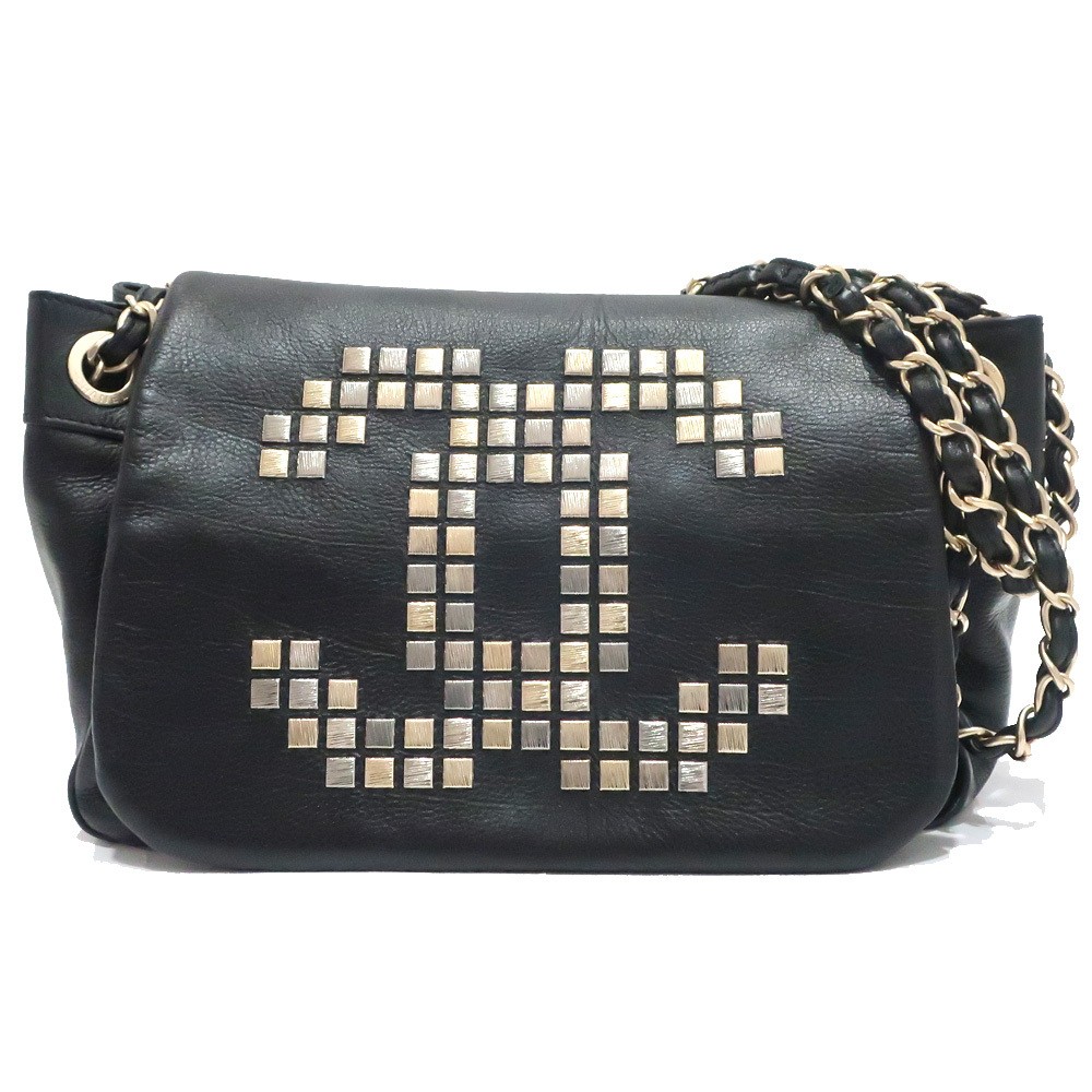 CHANEL Lambskin Chain Shoulder Bag Black Gold Hardware Women 12 Series 8 A46042