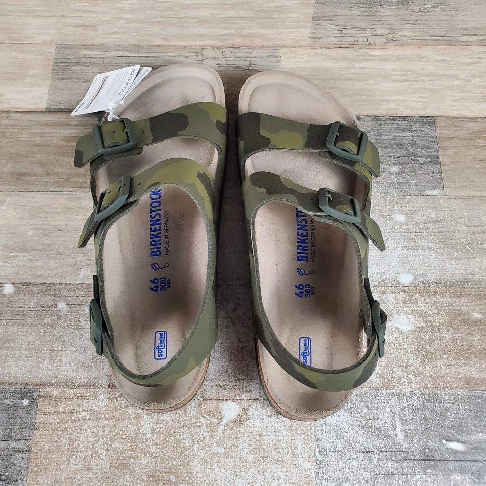 Sandalias Birkenstock Milano BS para hombre talla 13 cuero verde camuflaje parte superior baja punta redonda Foto 4 de 4
