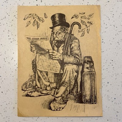 Jim Daly Hobo Print Wall Street Journal Americana Satire Art Vintage 9.75x13 