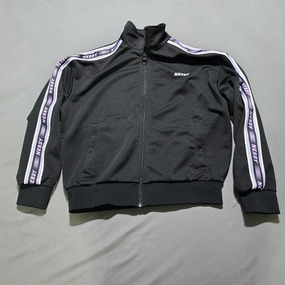 Nerdy Track Jacket Women Small Black Purple Logo Tape Zip Up Streetwear