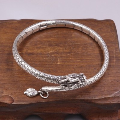 Solid S999 Fine Silver 999 Men Women Dragon Tial Bangle 30g ID:55